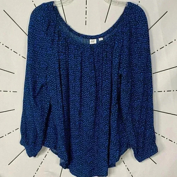 Gap Black with Blue Hearts Smock Peasant Off Shoulder Blouse Top - Picture 2 of 7